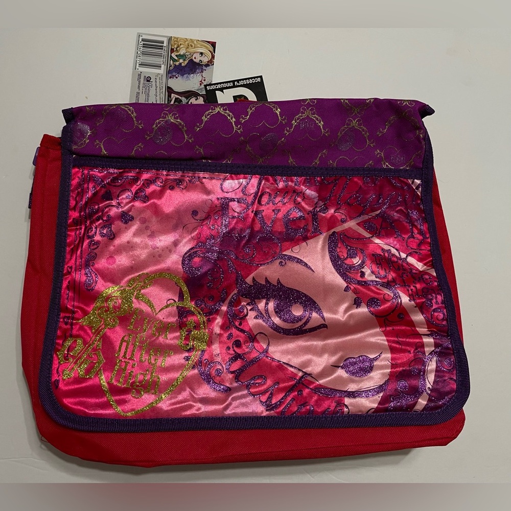 Ever After High Messenger Shoulder Bag 14” X10”– Pink & Purple Glitter Design